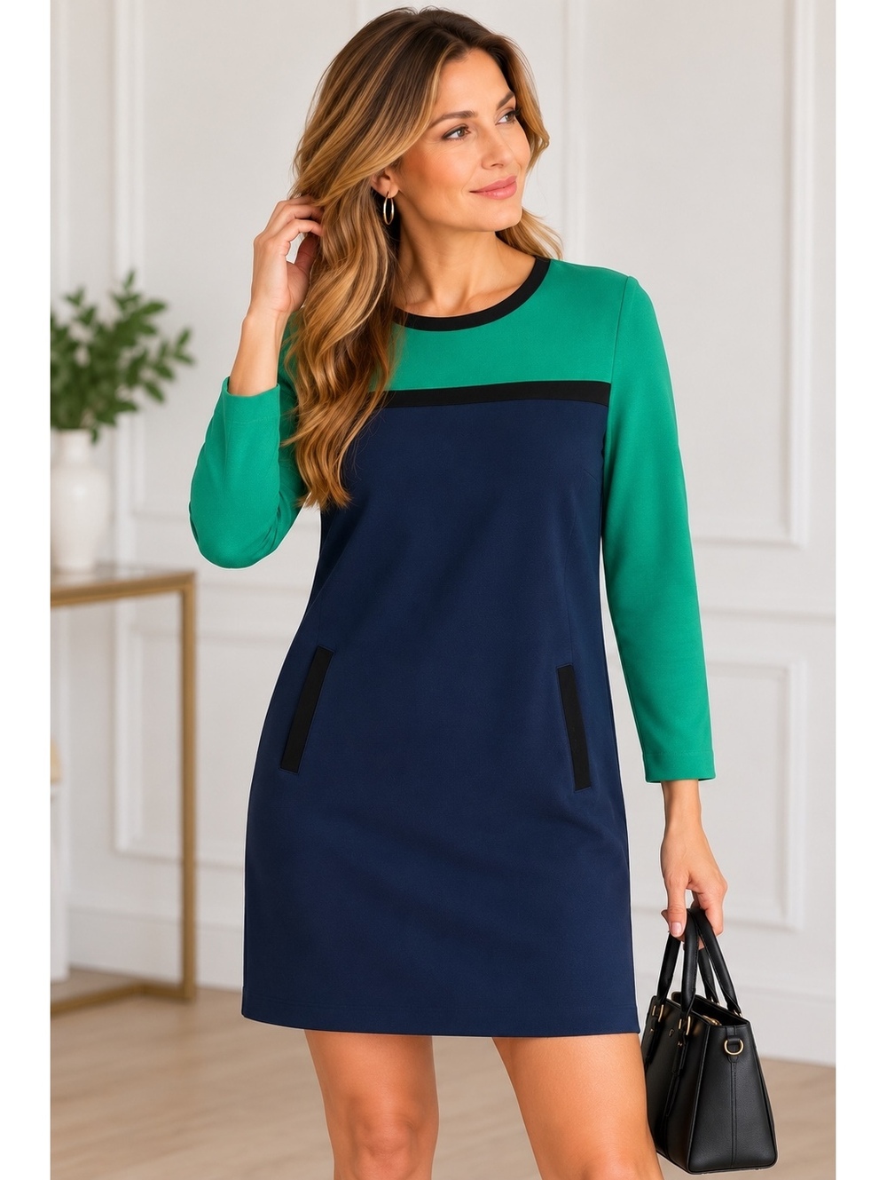Boden Colorblock Shift Dress Green Navy Size US 8P